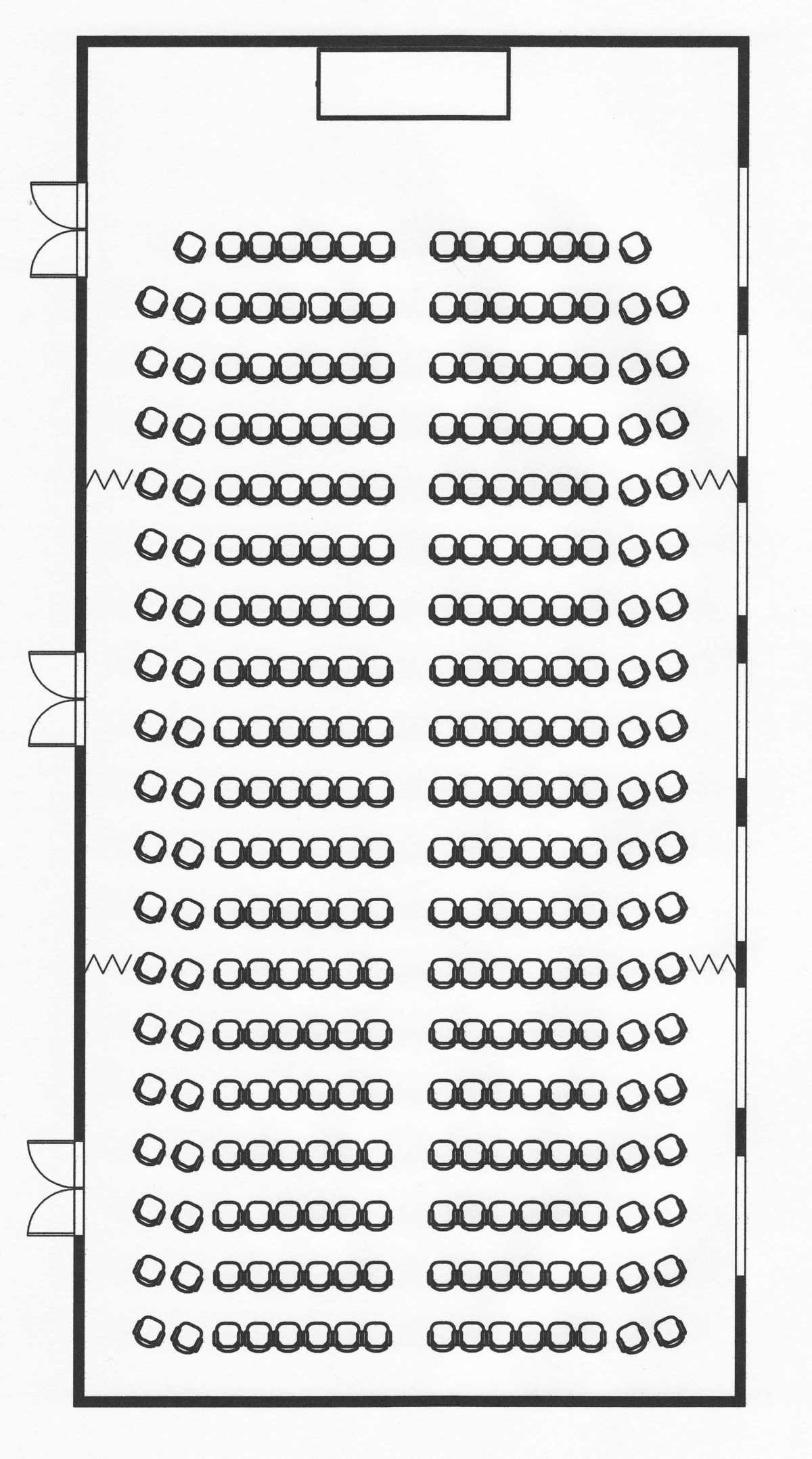 Aula_Bestuhlung Planskizze einer Sitzordnung im Saal